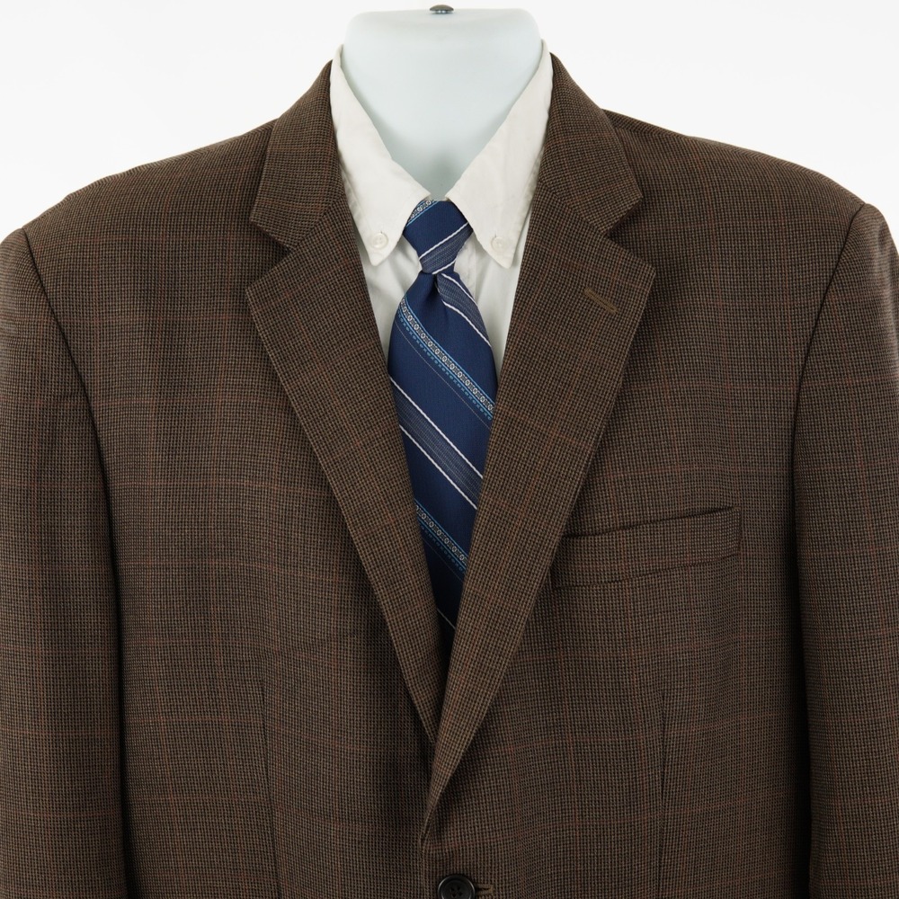 Joseph & Feiss Men's Wool Brown Green Check Windowpane Sport Coat / Blazer 44R